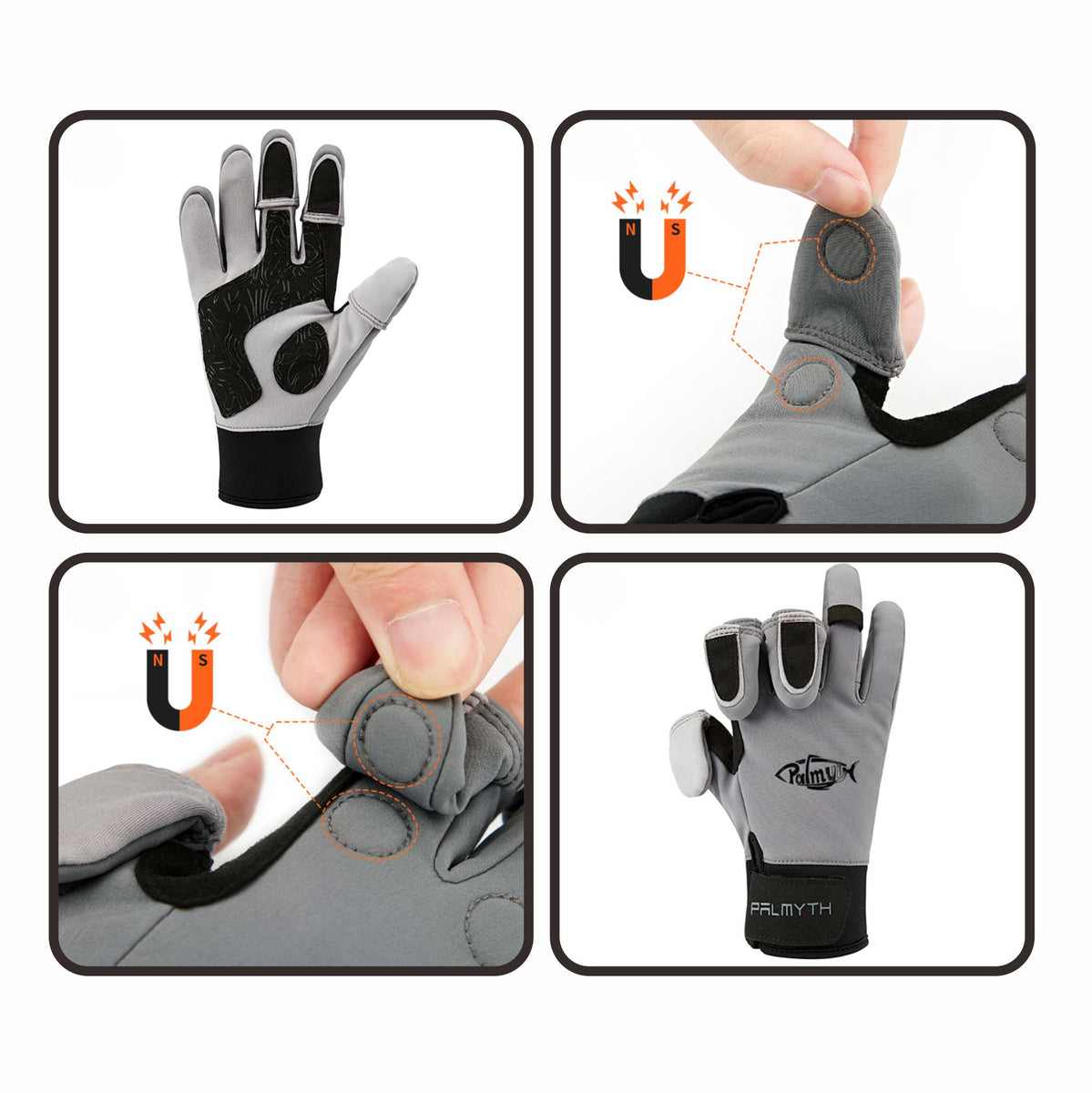 Palmyth Cold Weather Gloves Magnet Convert 3 Cut Fingers for Men